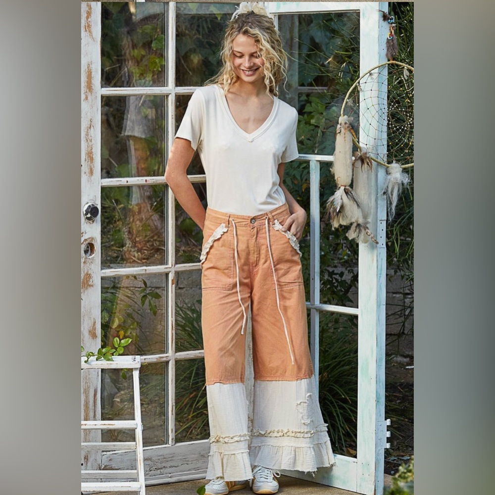 POL Apricot pants Cream and Two-Tone Wide-Leg .